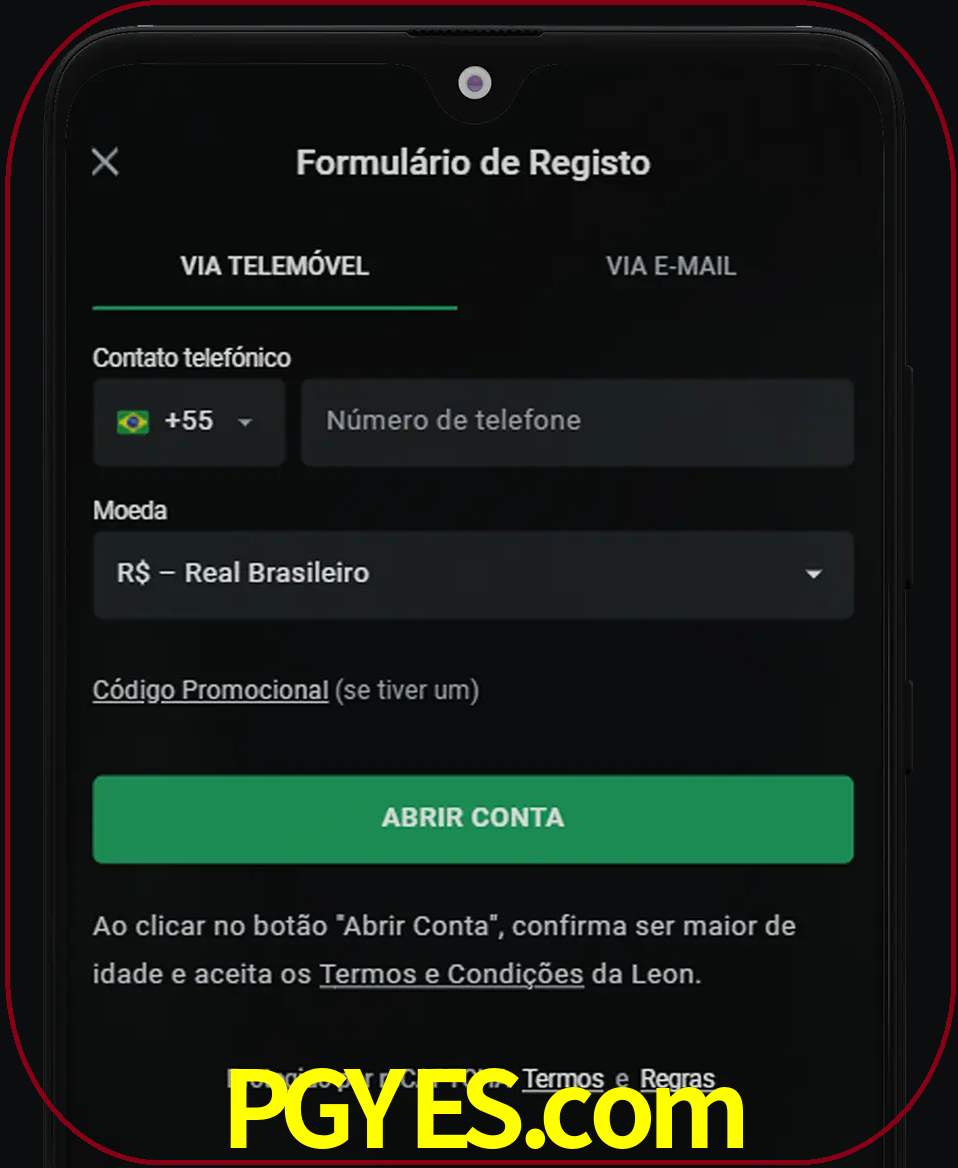 Abra o aplicativo e inicie o processo de registro.